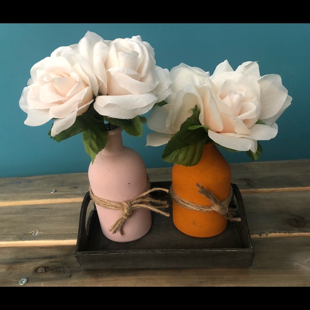 Rustic Small vases with faux flowers